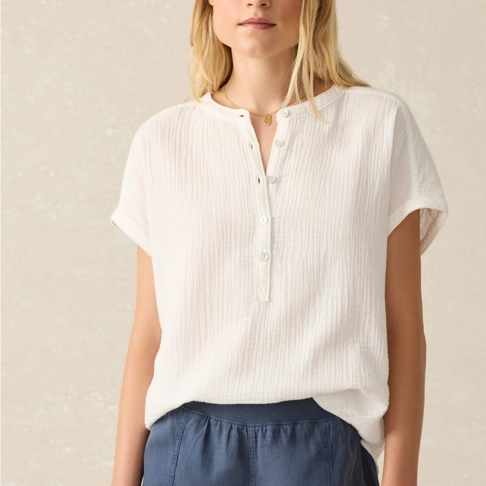 Faherty White Desmond Gauze Henley NWT